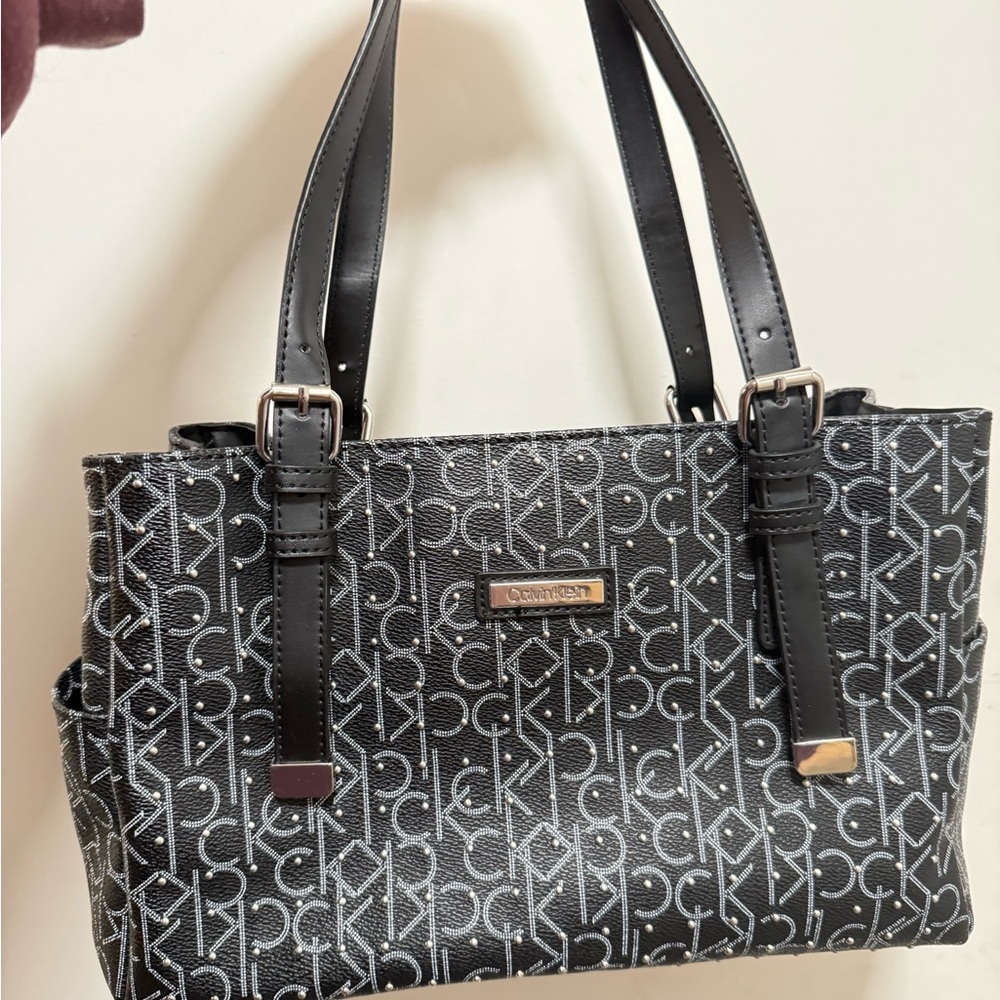 Calvin Klein Black Shoulder Bag with Monogram Design